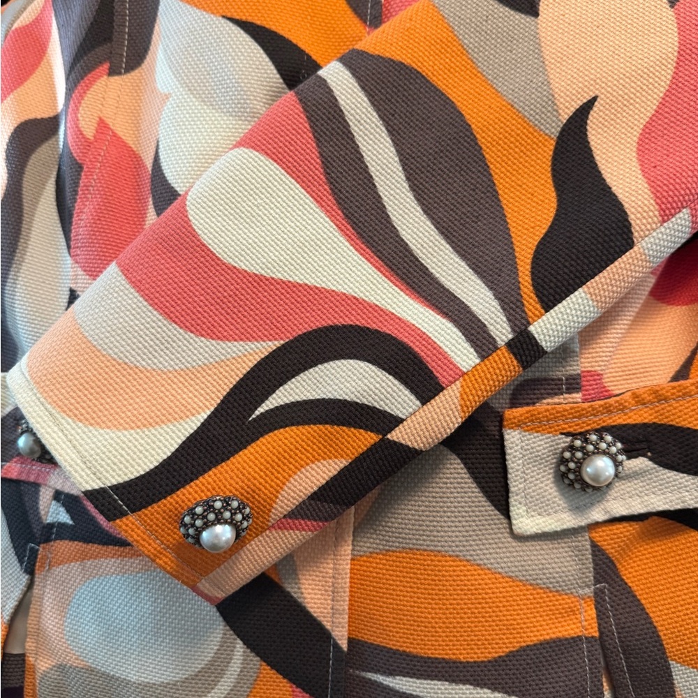 Carlisle Women's Abstract Orange and Brown Blazer - Picture 4 of 4